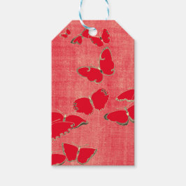 Gift Label JAPANESE RED BUTTERFLIES OP RED Cadeaulabel