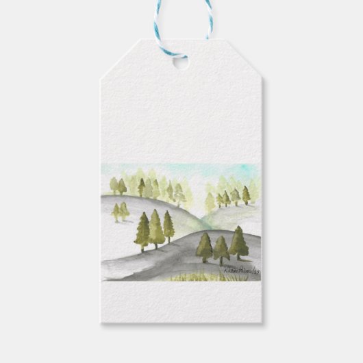 Gift Label, Landschap Waterverf Art Print Label Cadeaulabel (Voorkant)