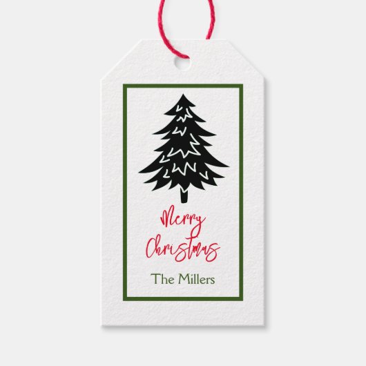 GIFT LABEL MERRY CHRISTMAS TREE CUSTOM NAME CADEAULABEL (Voorkant)