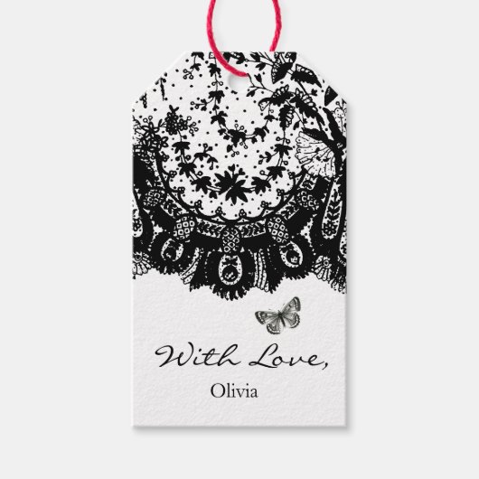 GIFT-LABEL "MET LOVE" ZWARTE LACE EN AANGEPASTE NA CADEAULABEL (Voorkant)