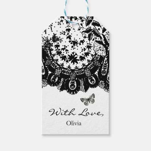 GIFT-LABEL "MET LOVE" ZWARTE LACE EN AANGEPASTE NA CADEAULABEL (Voorkant)