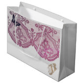 GIFT LABEL PINK ANTIEK LACE PATTERN BUTTERFLIES GROOT CADEAUZAKJE (Voorkant Gekanteld)
