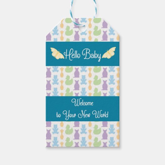 Gift Label voor nieuwe baby met botervliegen Cadeaulabel (Voorkant)