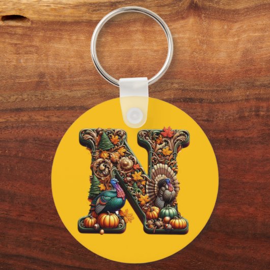 Gift Letter N Thanksgiving style  Sleutelhanger (Achterkant)