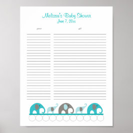Gift List van Turquoise en Grey Elephants Baby sho Poster