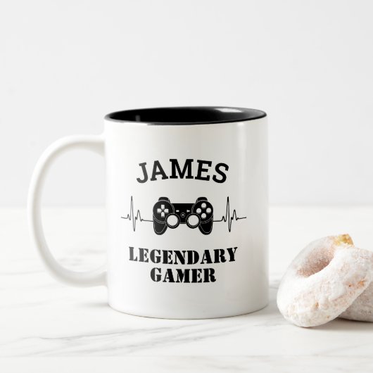 Gift Name Persoonlijk Funny Gaming Geek Birthday Tweekleurige Koffiemok (Met donut)