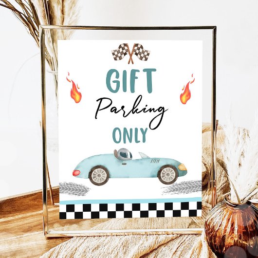Gift Parking Alleen Blauwe Race Auto Twee Snelle V Poster