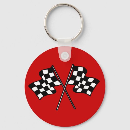 Gift ~ Racing Fans Black & White-ingecheckte vlagg Sleutelhanger (Voorkant)