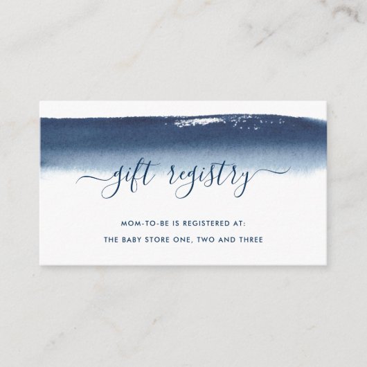 Gift Registry Boy Baby shower Navy Blue Waterverf Informatiekaartje (Voorkant)