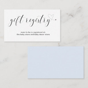 Gift Registry Boy Shower Heart Typografie Blue Informatiekaartje