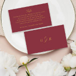 Gift Registry Honeymoon Burgundy Wedding Monogram Informatiekaartje<br><div class="desc">Volledig bewerkbare invoegkaart voor geschenken,  routebeschrijvingen,  accommodaties,  enz.; welke huwelijksdetails u als visitekaartje aan uw huwelijksuitnodigingssuite moet toevoegen. Monogram aan de achterzijde. Afgebeeld in goud en bordeaux,  achtergrondkleur is bewerkbaar. Basic en elegant.</div>