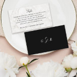 Gift Registry huwelijksreis Monogram Marmer Informatiekaartje<br><div class="desc">Volledig bewerkbare invoegkaart voor geschenken,  routebeschrijvingen,  accommodaties,  enz.; welke huwelijksdetails u als visitekaartje aan uw huwelijksuitnodigingssuite moet toevoegen. Marmeren textuur aan de voorkant,  Monogram aan de achterkant. Getoond in zwart-wit Basic en elegant.</div>