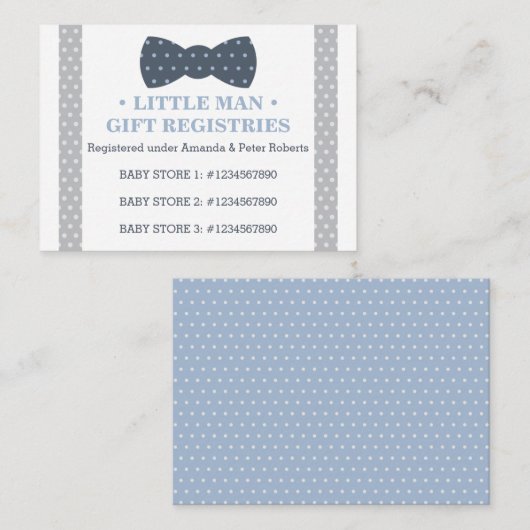 Gift Registry Kaart, Kleine Man, Bow Stropdas Informatiekaartje (Voorkant / Achterkant)