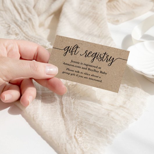 Gift Registry Kaart, Rustiek Kraft Baby shower Informatiekaartje