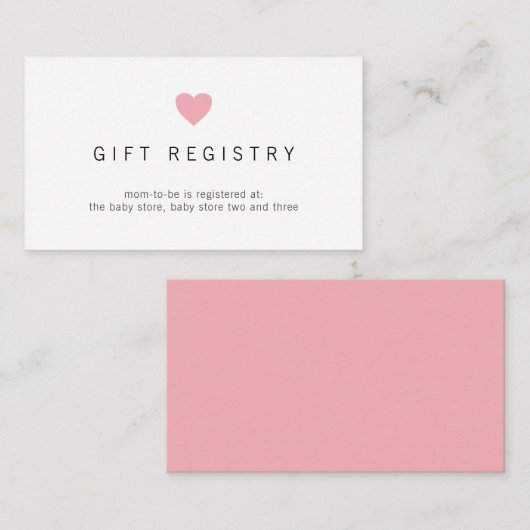 Gift Registry Pink Heart Girl Baby shower Informatiekaartje (Voorkant / Achterkant)