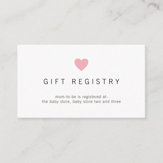 Gift Registry Pink Heart Girl Baby shower Informatiekaartje (Voorkant)