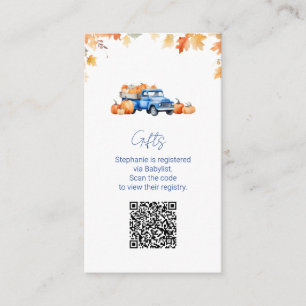 Gift Registry QR Code Blue Truck Little Pumpkin Informatiekaartje