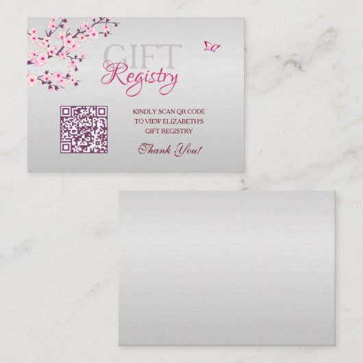 Gift Registry QR Code Cherry Blossom Baby shower Informatiekaartje (Voorkant / Achterkant)