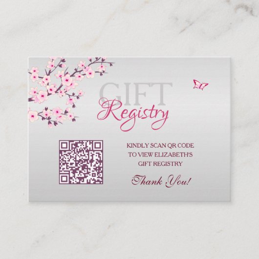 Gift Registry QR Code Cherry Blossom Baby shower Informatiekaartje (Voorkant)