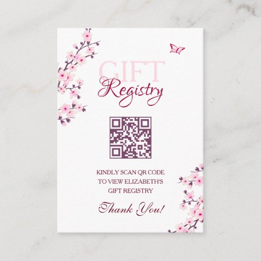 Gift Registry QR Code Cherry Blossom Baby shower Informatiekaartje (Voorkant)
