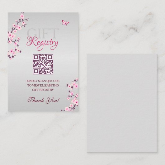 Gift Registry QR Code Cherry Blossom Baby shower Informatiekaartje (Voorkant / Achterkant)