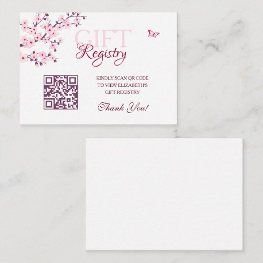 Gift Registry QR Code Cherry Blossom Baby shower Informatiekaartje (Voorkant / Achterkant)