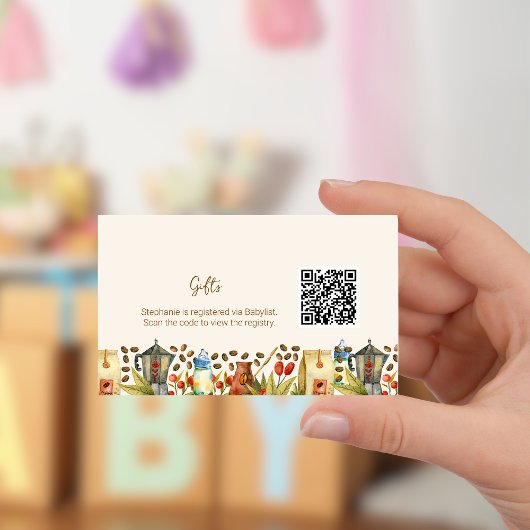 Gift Registry QR Code Koffie een Baby is brouwen Informatiekaartje