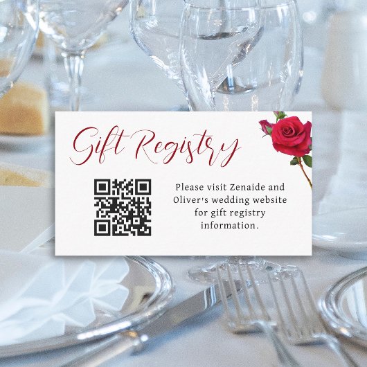 Gift Registry Roos bruiloft QR code behuizing Kaar Informatiekaartje