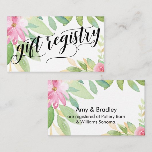 Gift Registry Script Kleurrijke Waterverf Flowers Informatiekaartje (Voorkant / Achterkant)