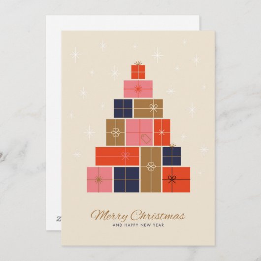 Gift Stack kerstboom Feestdagenkaart (Voorkant / Achterkant)