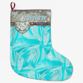 Gift Stocking. Bling! Diamanten. Naam toevoegen! Grote Kerstsok (Voorkant)