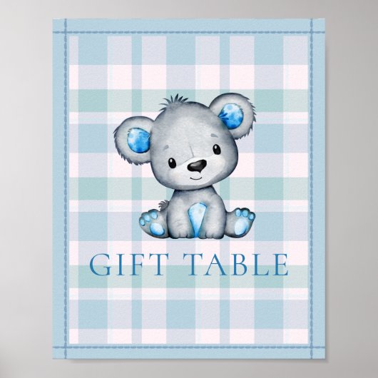 Gift Table Cute Grey Beer Baby shower Poster (Voorkant)
