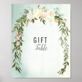 Gift Table Green White Rose Baby Sprinkle Shower Poster (Voorkant)