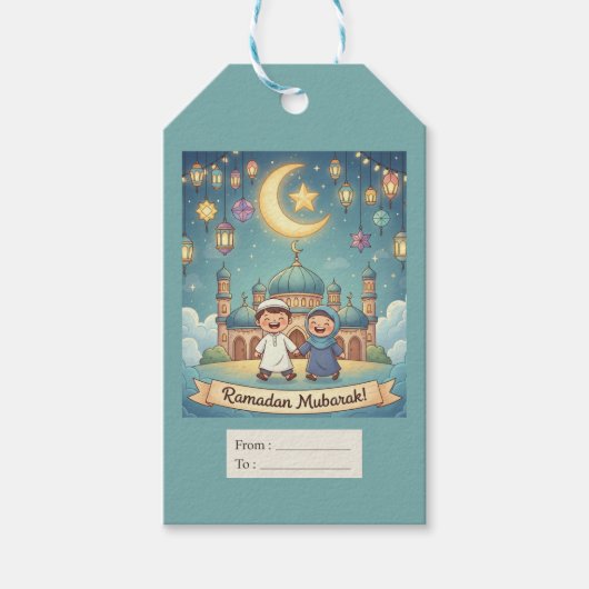 Gift Tag Ramadhan Blue Cute Cadeaulabel (Voorkant)