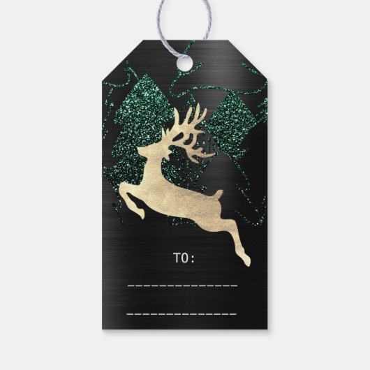 Gift to Glitter Black Green Gold-kerstboom Cadeaulabel (Achterkant)