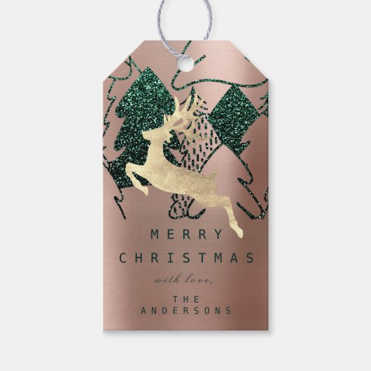Gift to Glitter Roos Gold Snow-kerstboom Cadeaulabel (Voorkant)