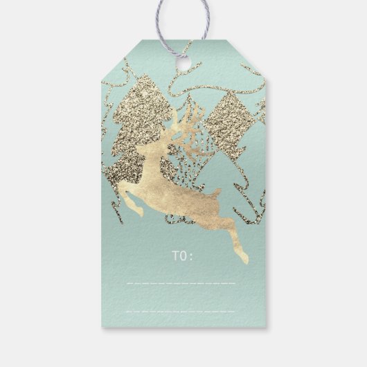 Gift to Reindeer Aqua Gold-kerstboom Cadeaulabel (Achterkant)