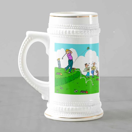 Gift Two Fun Golf Cartoons met de naam van de ontv Bierpul