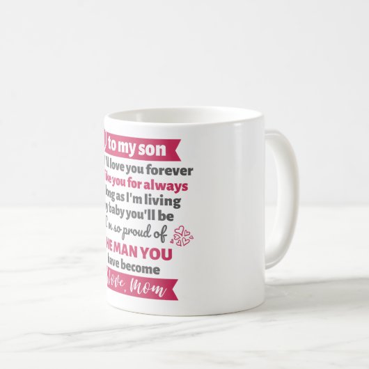 gift van moeder op zoon koffiemok (Voorkant rechts)