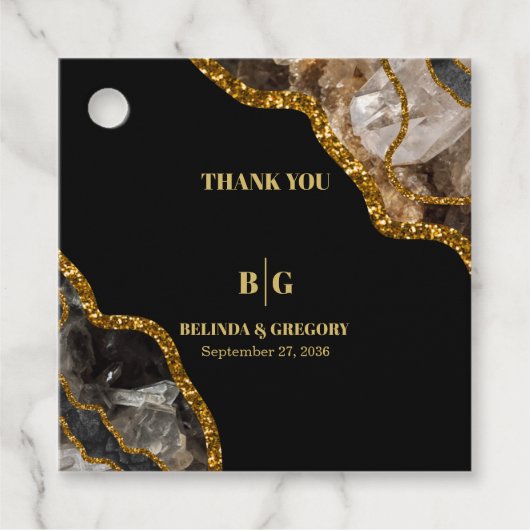 Gift voor Black & Gold Agate Geode Glitter Wedding Bedankjes Labels (Voorkant)