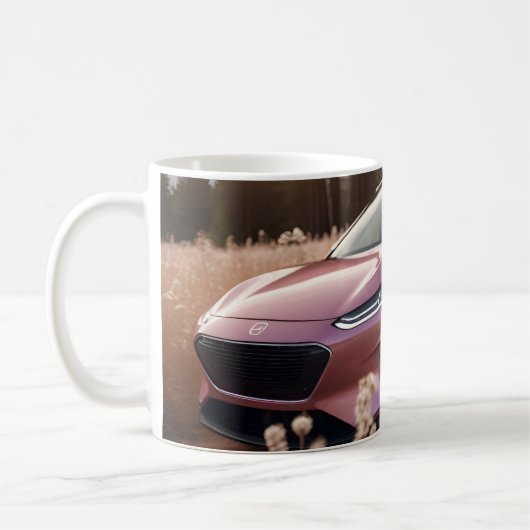 Gift voor vrouw van roze EV-auto op droog gebied Koffiemok (Links)