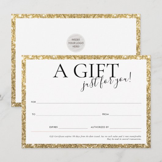 GIFT VOUCHER elegant chic business gold glitter Kaart (Voorkant / Achterkant)
