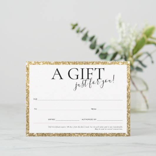GIFT VOUCHER elegant chic business gold glitter Kaart (Staand voorkant)