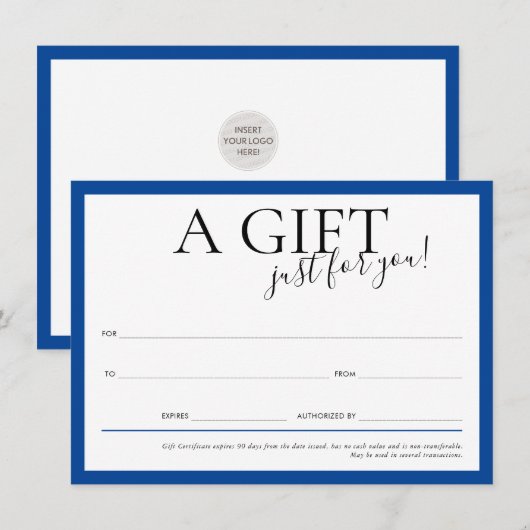 GIFT VOUCHER elegant chic business royal blue Kaart (Voorkant / Achterkant)