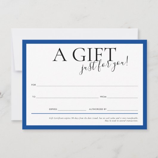 GIFT VOUCHER elegant chic business royal blue Kaart (Voorkant)