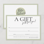 GIFT VOUCHER elegant logo chic business sage green Kaart (Voorkant / Achterkant)