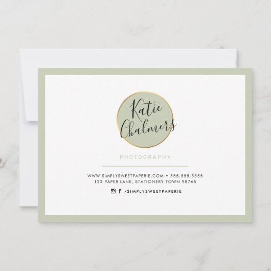 GIFT VOUCHER elegant logo chic business sage green Kaart (Achterkant)