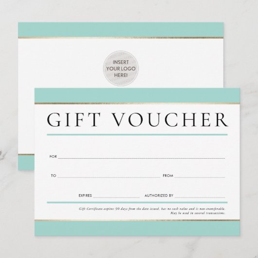 GIFT VOUCHER modern elegant business mint green Kaart (Voorkant / Achterkant)