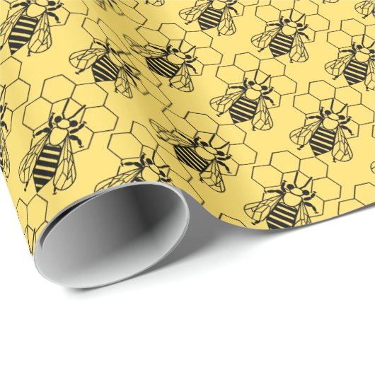 Gift Wrap - Bee on Honeycomb Cadeaupapier (Rol Hoek)