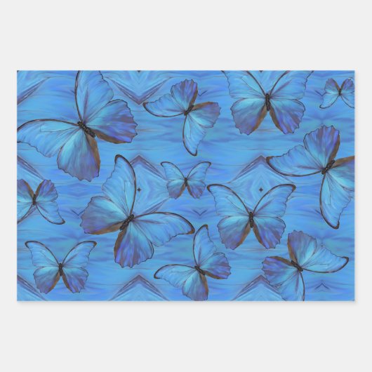 Gift Wrap Blue Morpho Butterflies Inpakpapier Vel (Voorkant)